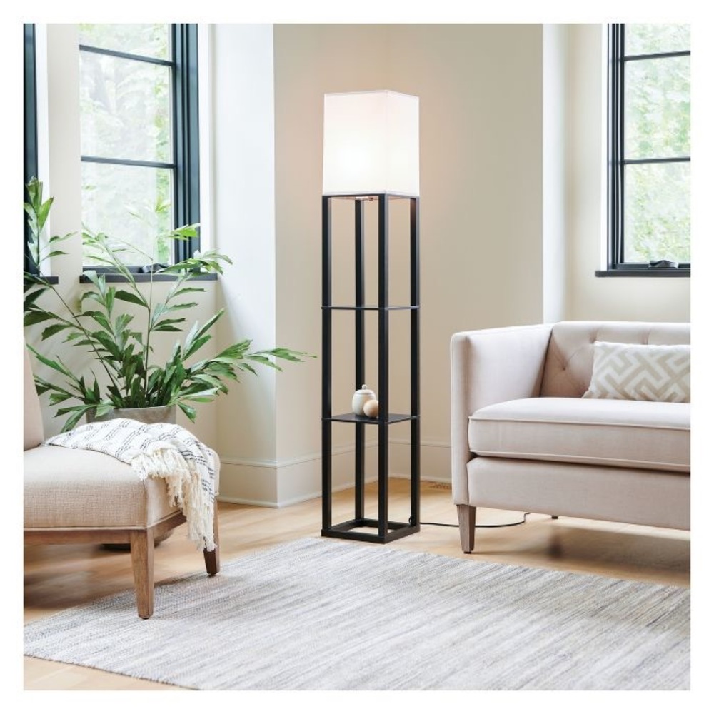 Floor lamp with shelves